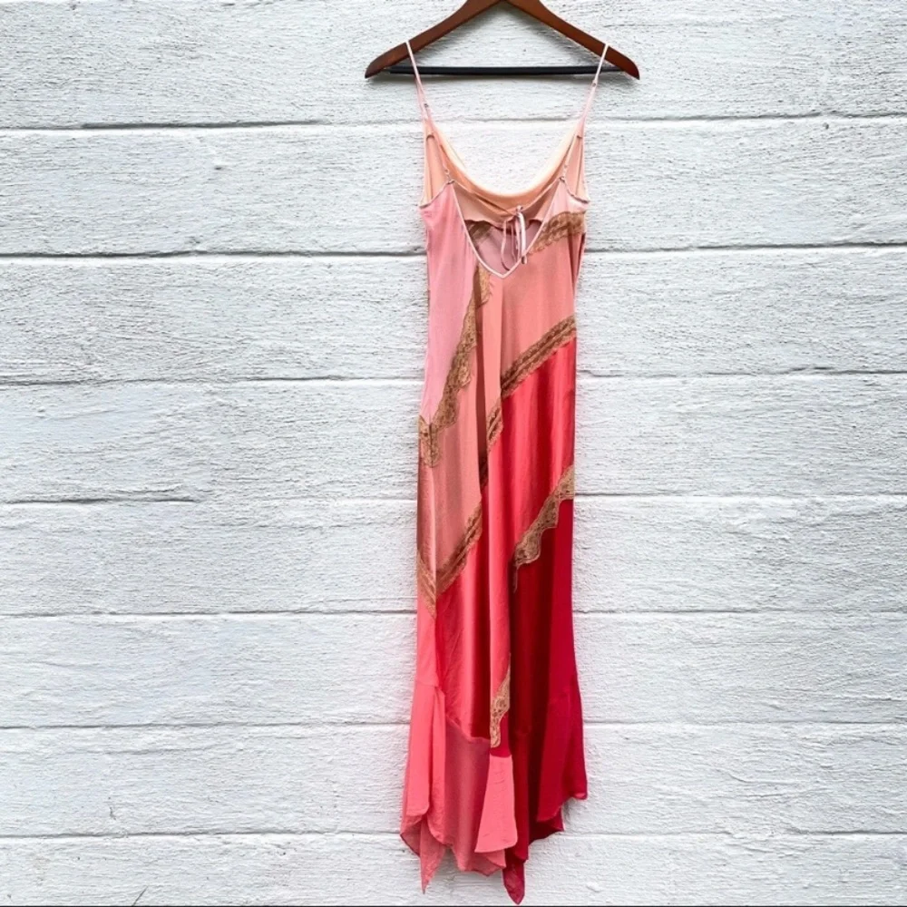 Vintage 90’s Y2K 100% Silk Slip Dress Cowl Boho Sheer Lace Backless Belladonna - Picture 5 of 16